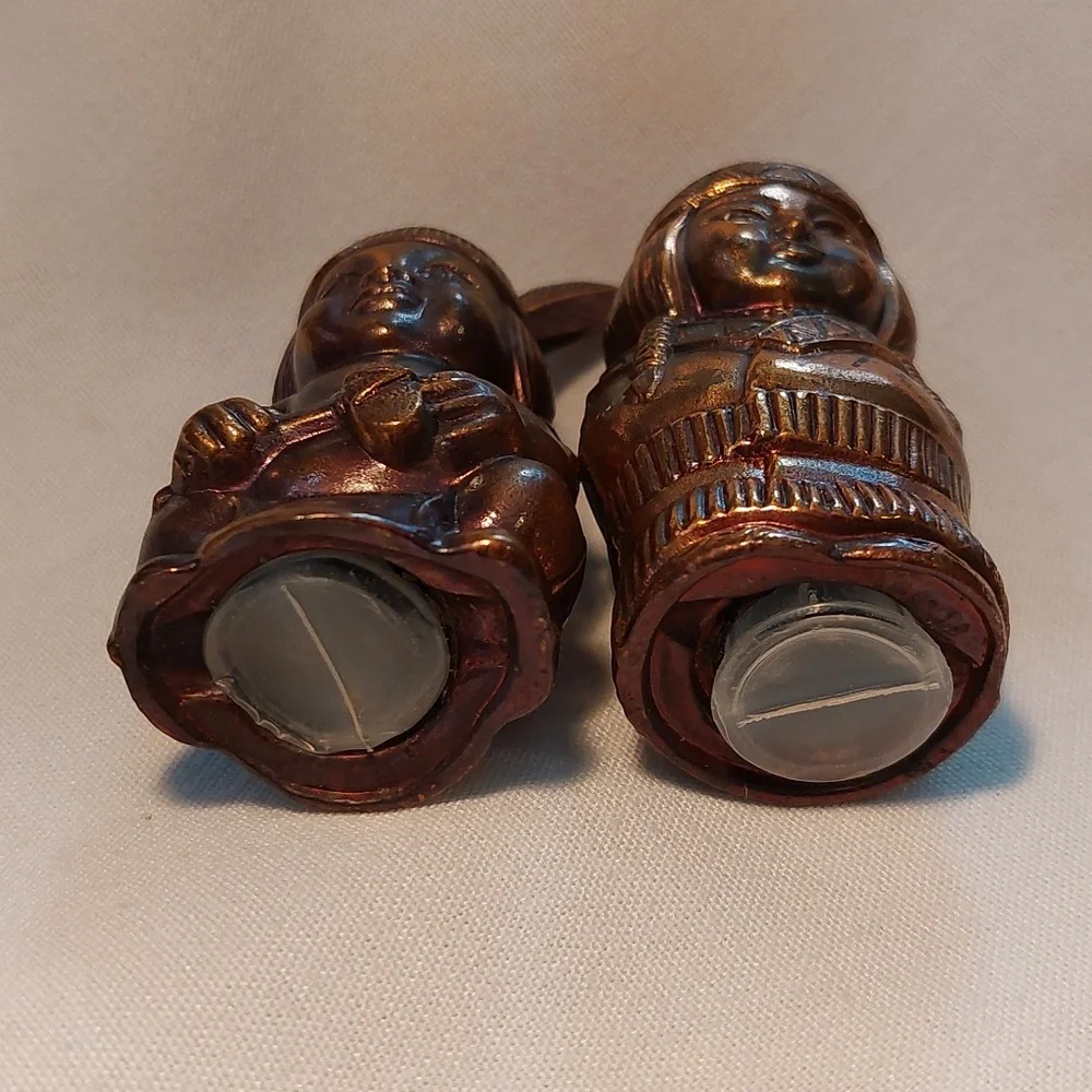 Vintage Salt and Pepper Shakers Set Cast Metal Native American EUC